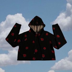 Cropped Hoodie ( Black Rose Print )
